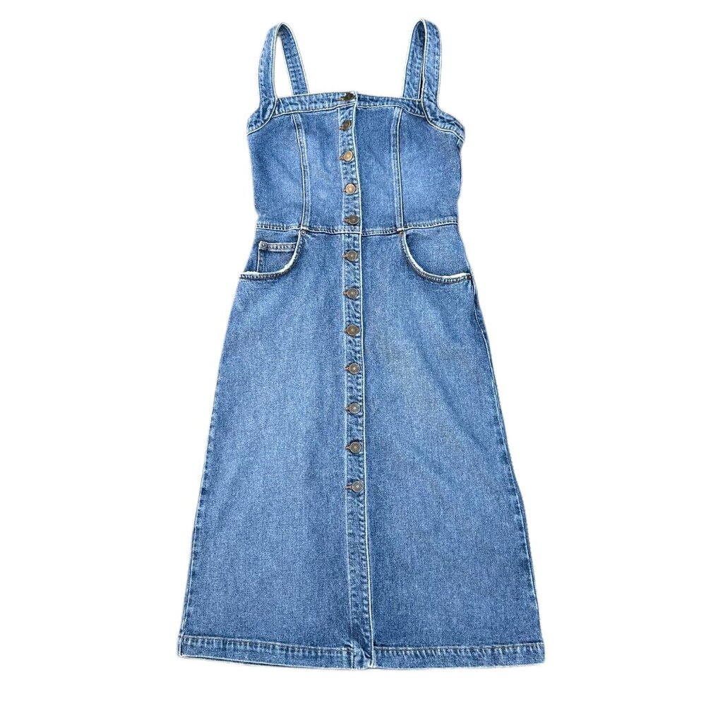 Reformation Camille Denim Midi Dress XS Button Front Slit Summer Jean Dress - Picture 2 of 5